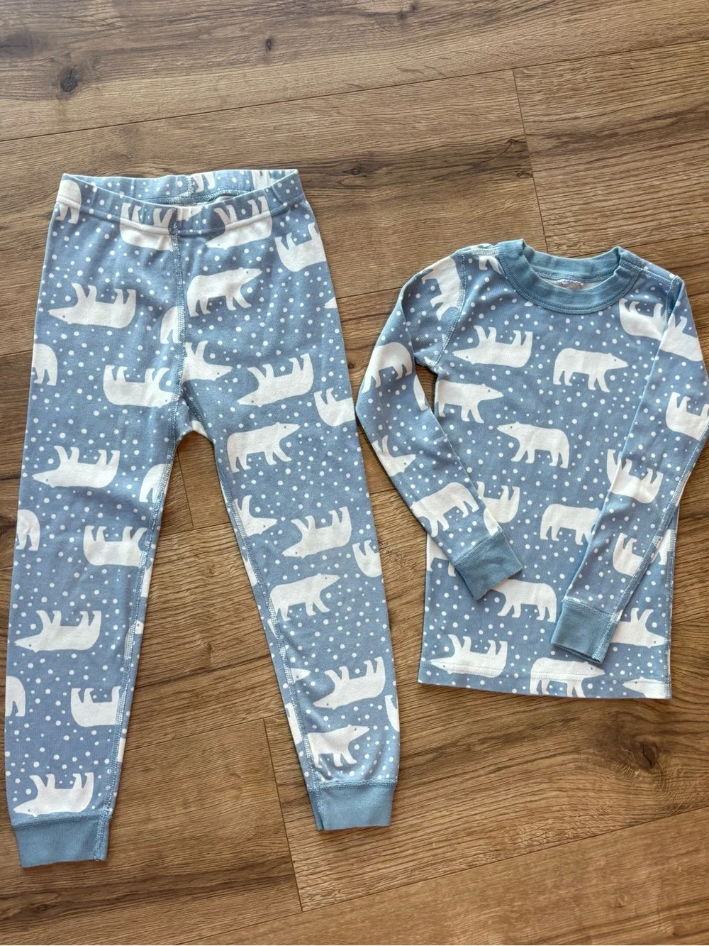 Hanna Andersson Blue Polar Bear Print Long John Pajamas Set Kid Size 5/110 cm
